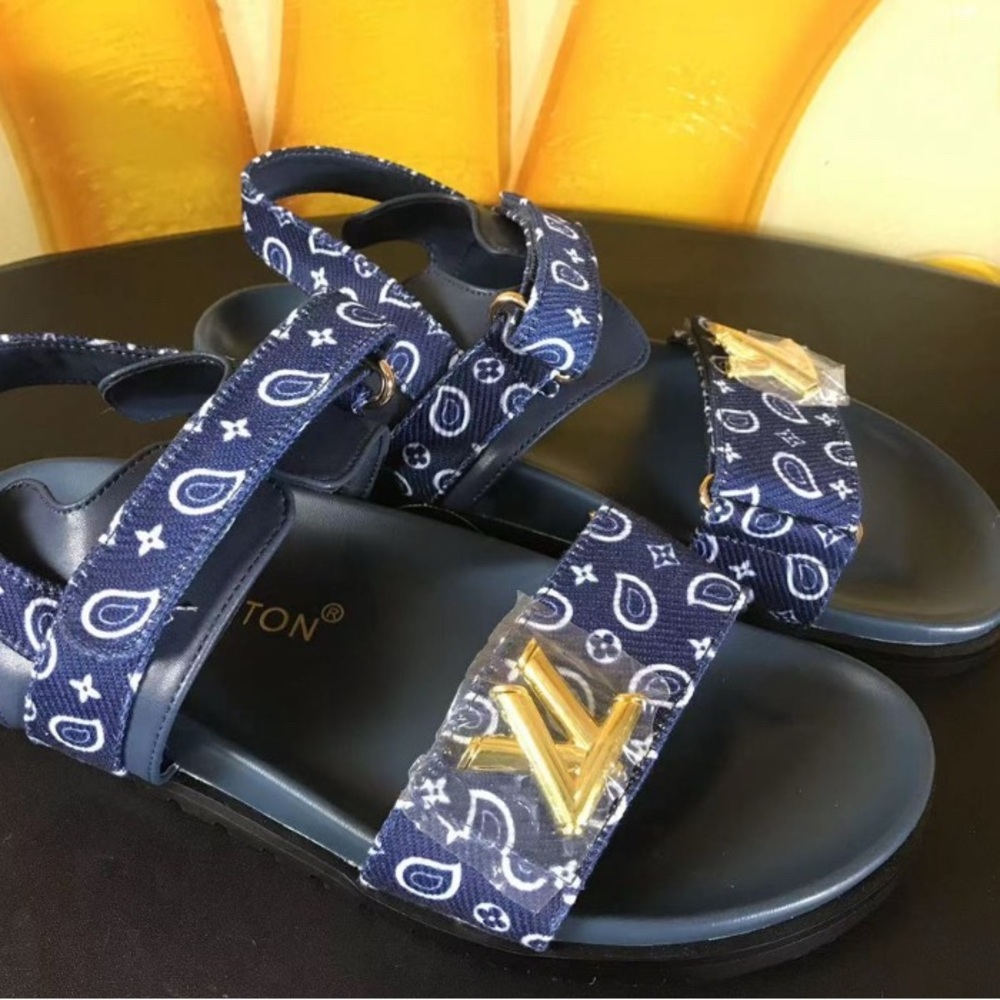 Designer Blue Monogram Sandals - Picture 2 of 2